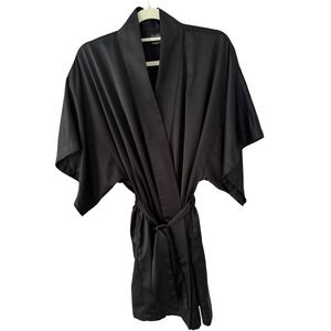 Natori Black Satin Kimono Robe Short Tie Waist, size M